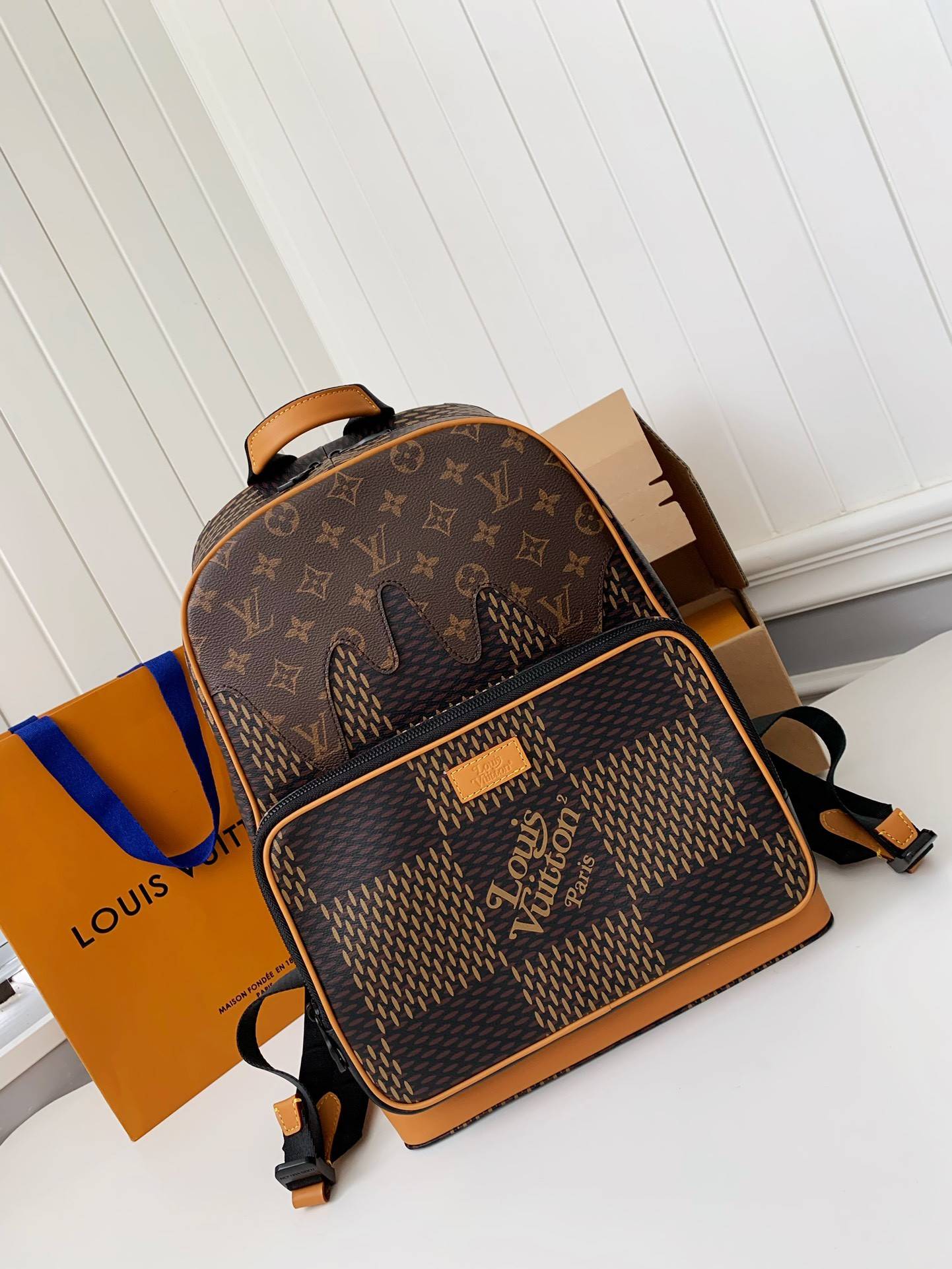L*V x Nigo Co branded Campus Men's Backpack N40380, Top Quality Size: 30 * 39 * 13cm