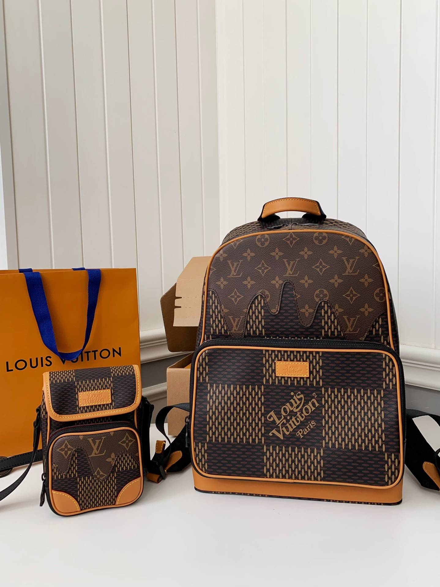 L*V x Nigo Co branded Campus Men's Backpack N40380, Top Quality Size: 30 * 39 * 13cm
