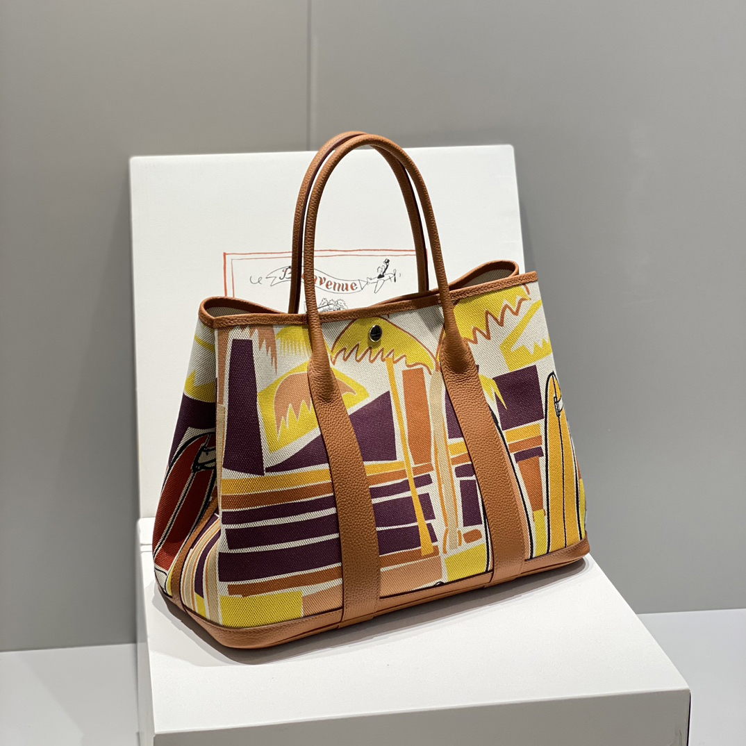 Hermes painted graffiti French fjord imported original cowhide wax thread sewing master craft painted canvas 36*30cm