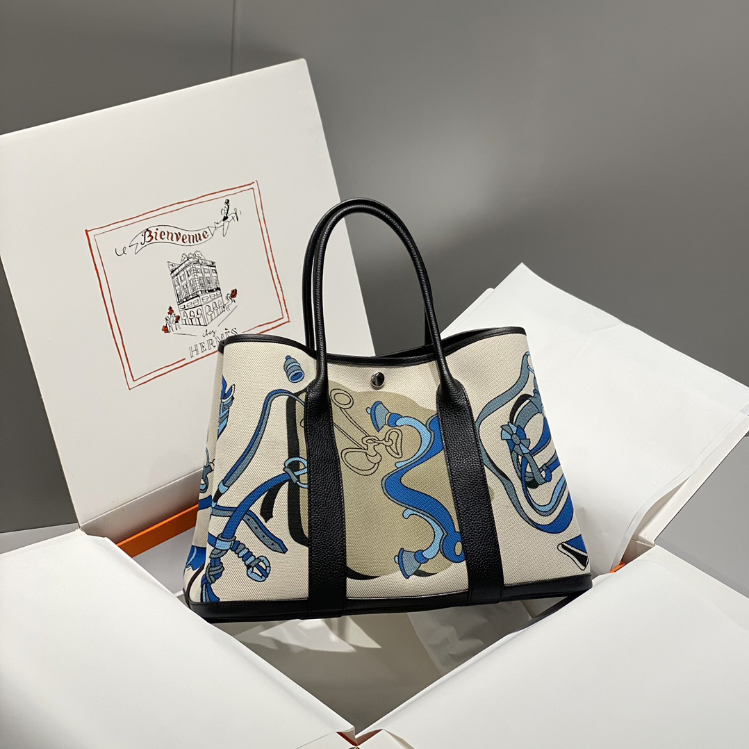 Hermes painted graffiti French fjord imported original cowhide wax thread sewing master craft painted canvas 36*30cm